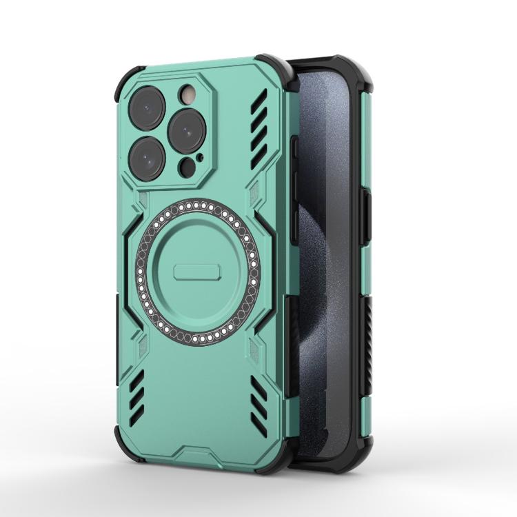 

For iPhone 15 Pro Butterfly Armor MagSafe Magnetic Ring Shockproof Phone Case(Light Green)