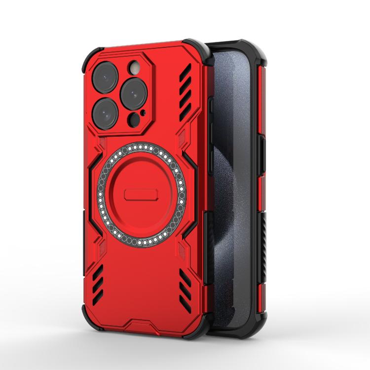 

For iPhone 15 Pro Butterfly Armor MagSafe Magnetic Ring Shockproof Phone Case(Red)