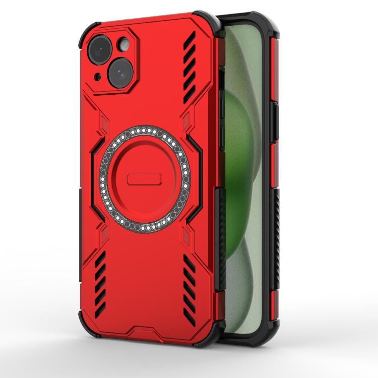 

For iPhone 15 Plus Butterfly Armor MagSafe Magnetic Ring Shockproof Phone Case(Red)