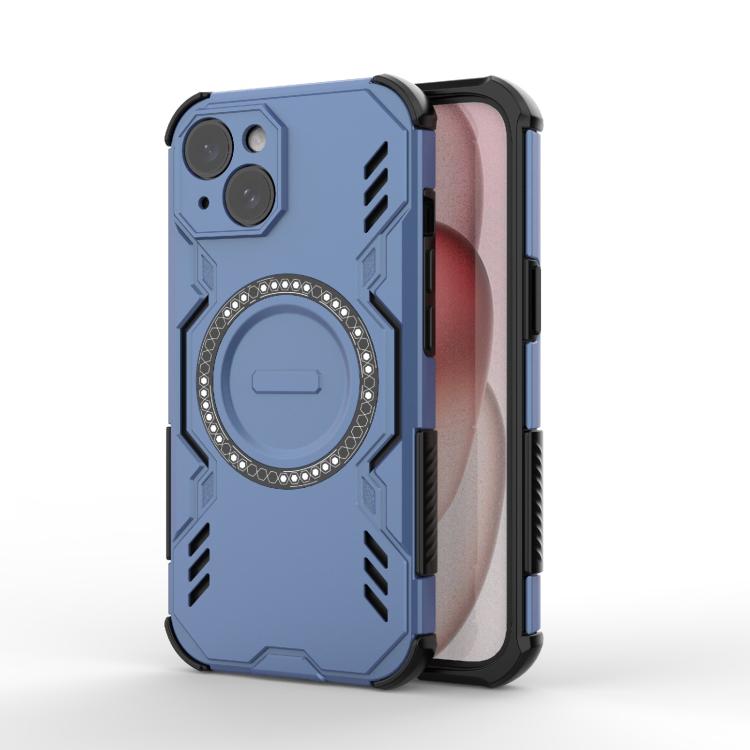

For iPhone 15 Butterfly Armor MagSafe Magnetic Ring Shockproof Phone Case(Blue)
