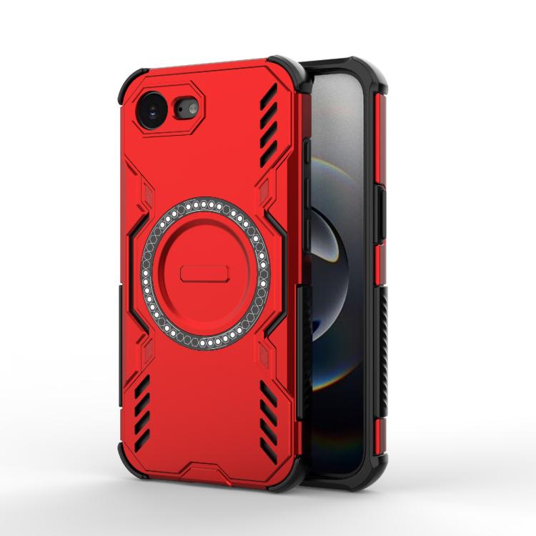 

For iPhone 16e Butterfly Armor MagSafe Magnetic Ring Shockproof Phone Case(Red)