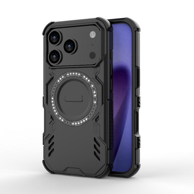 

For iPhone 17 Pro Butterfly Armor MagSafe Magnetic Ring Shockproof Phone Case(Black)
