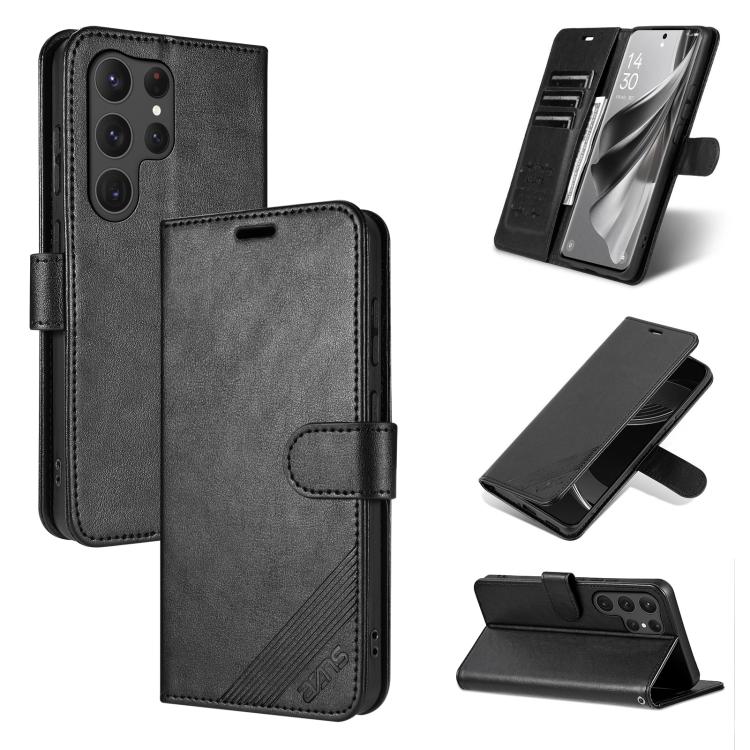 

For Samsung Galaxy S25 Ultra 5G AZNS Sheepskin Texture Flip Leather Phone Case(Black)