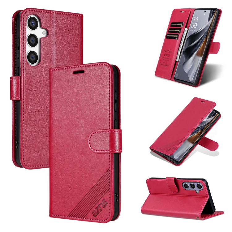 

For Samsung Galaxy S25 5G AZNS Sheepskin Texture Flip Leather Phone Case(Red)