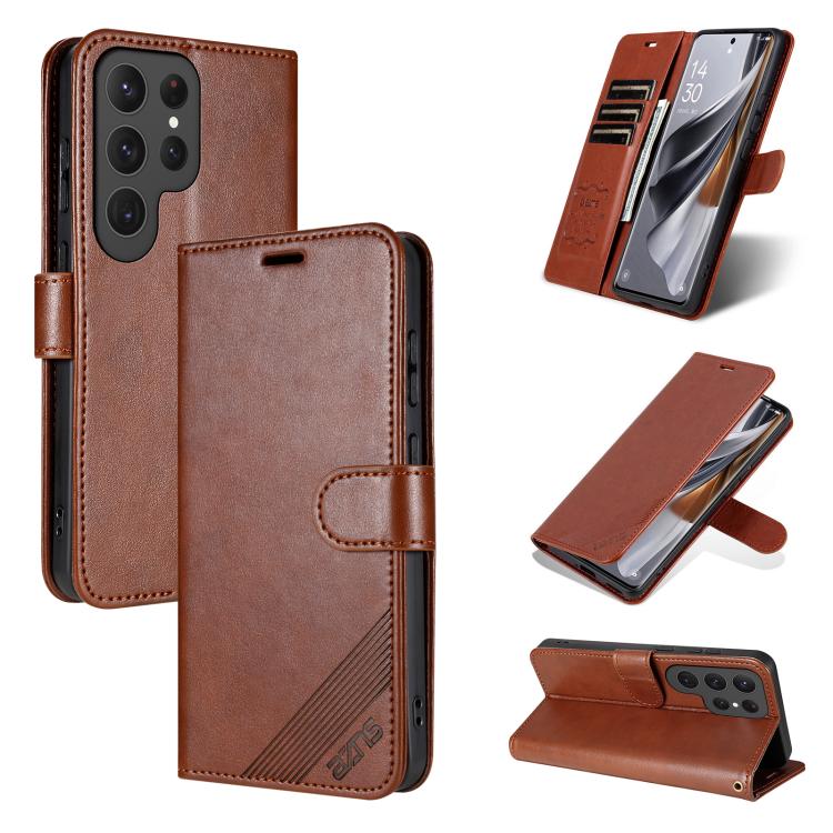 

For Samsung Galaxy S24 Ultra 5G AZNS Sheepskin Texture Flip Leather Phone Case(Brown)
