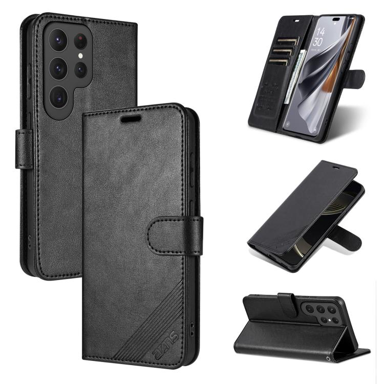 

For Samsung Galaxy S24 Ultra 5G AZNS Sheepskin Texture Flip Leather Phone Case(Black)