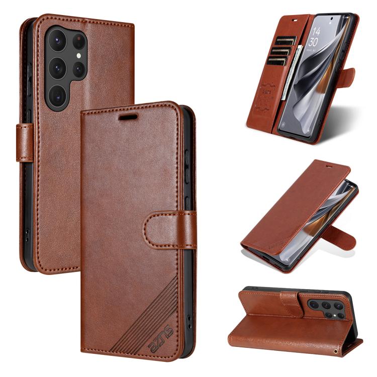 

For Samsung Galaxy S23 Ultra 5G AZNS Sheepskin Texture Flip Leather Phone Case(Brown)