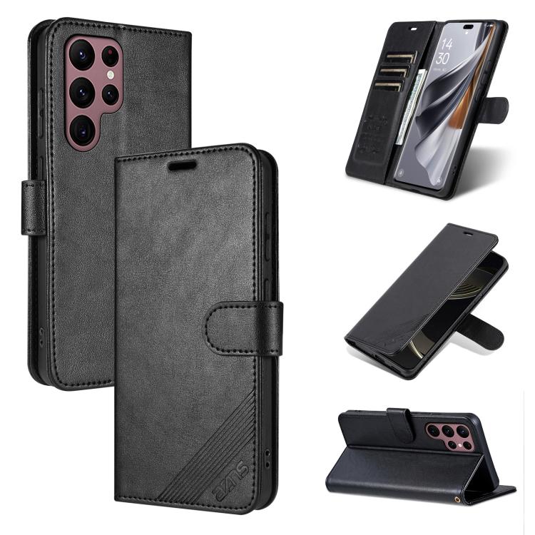 

For Samsung Galaxy S22 Ultra 5G AZNS Sheepskin Texture Flip Leather Phone Case(Black)