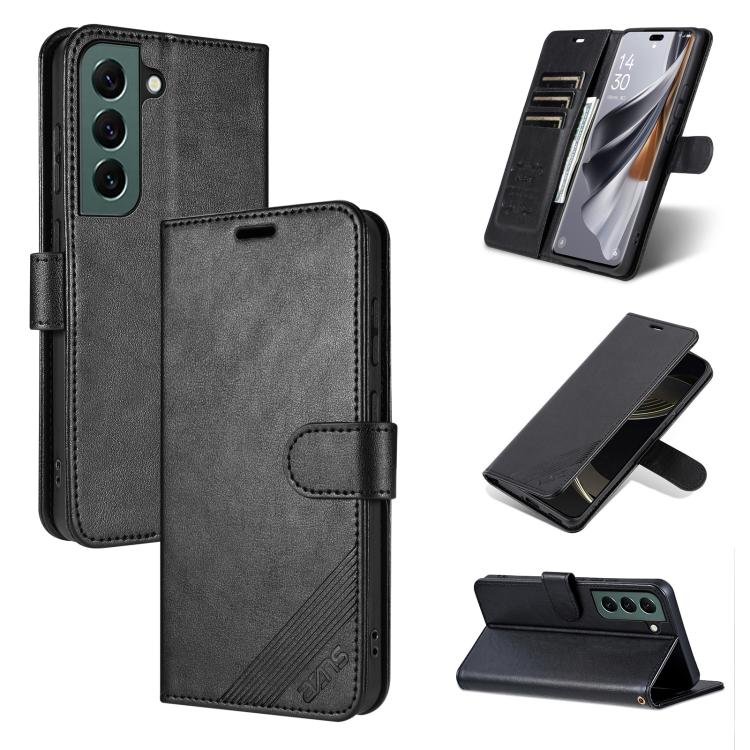 

For Samsung Galaxy S22 5G AZNS Sheepskin Texture Flip Leather Phone Case(Black)