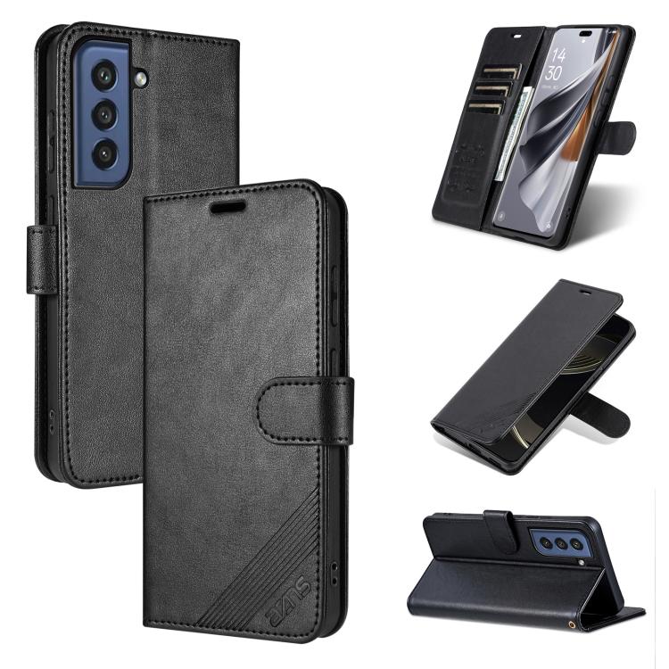 

For Samsung Galaxy S21 FE 5G AZNS Sheepskin Texture Flip Leather Phone Case(Black)