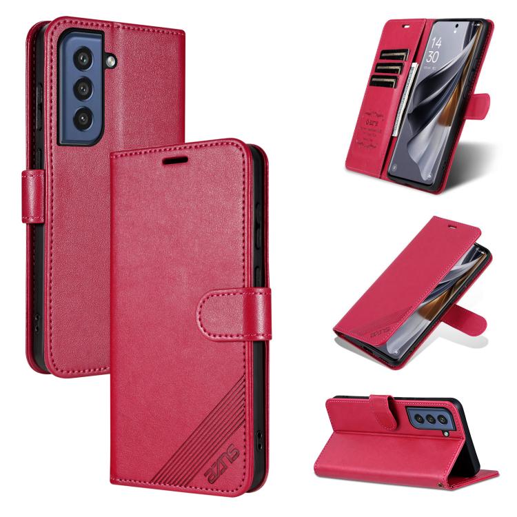 

For Samsung Galaxy S21 FE 5G AZNS Sheepskin Texture Flip Leather Phone Case(Red)