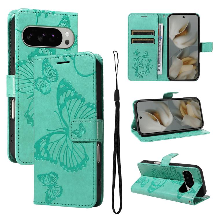 

For Google Pixel 10 Pro XL Global 3D Butterfly Embossed Pattern Flip Leather Phone Case(Green)
