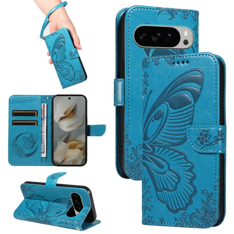 

For Google Pixel 10 Pro XL 5G Global Swallowtail Butterfly Embossed Leather Phone Case(Blue)