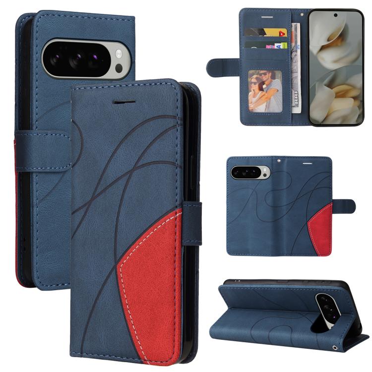 

For Google Pixel 10 Pro XL 5G Global Dual-color Splicing Flip Leather Phone Case(Blue)