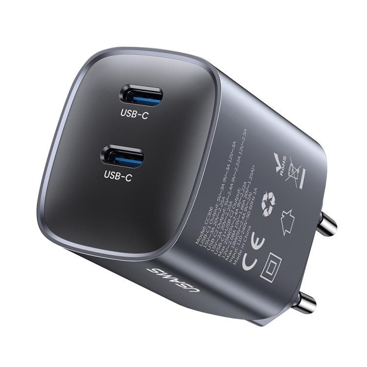 

USAMS CC305 T66 45W Dual USB-C / Type-C GaN Fast Charger, EU Plug(Gunmetal)