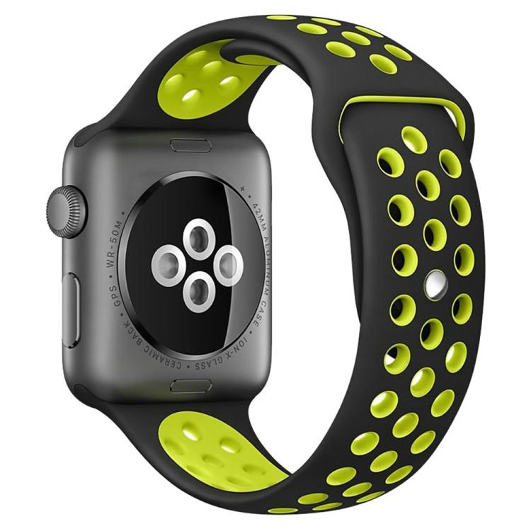 

For Apple Watch 46mm / 49mm / 45mm / 44mm xDfind Two Color Silicone Sports Watch Band(Black Yellow)