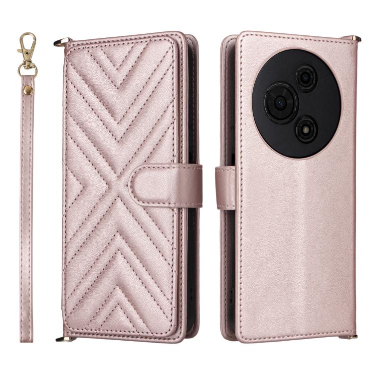 

For TCL 605 / 60 SE Multifunctional 6-Card Slots Leather Phone Case with Wrist Strap(Pink)
