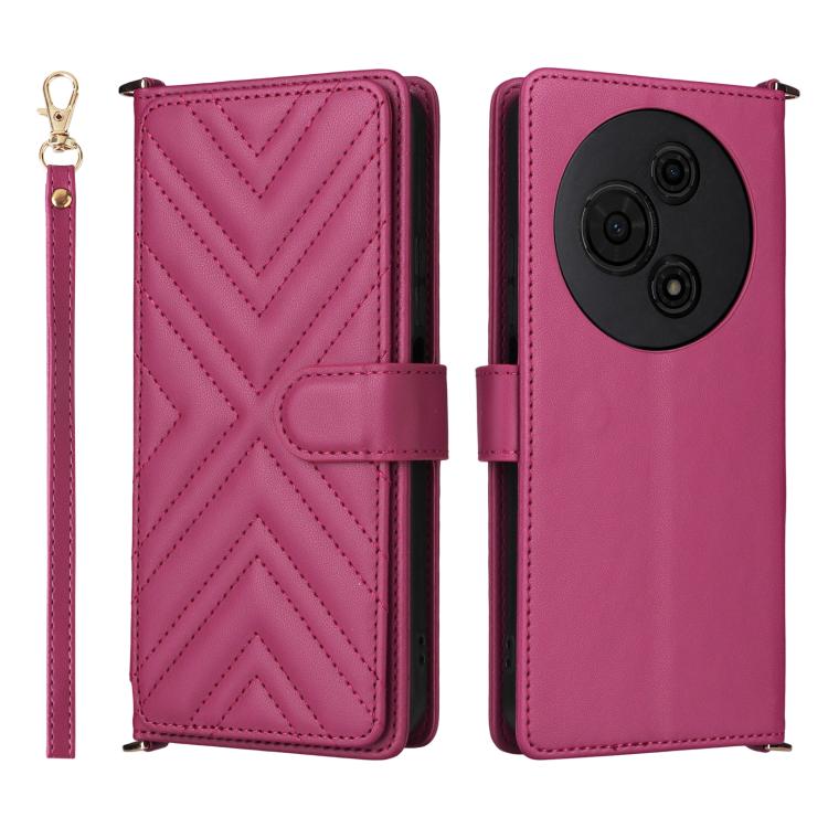 

For TCL 605 / 60 SE Multifunctional 6-Card Slots Leather Phone Case with Wrist Strap(Rose Red)