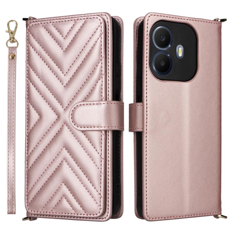 

For TCL K70 Power / K70 4G Multifunctional 6-Card Slots Leather Phone Case with Wrist Strap(Pink)