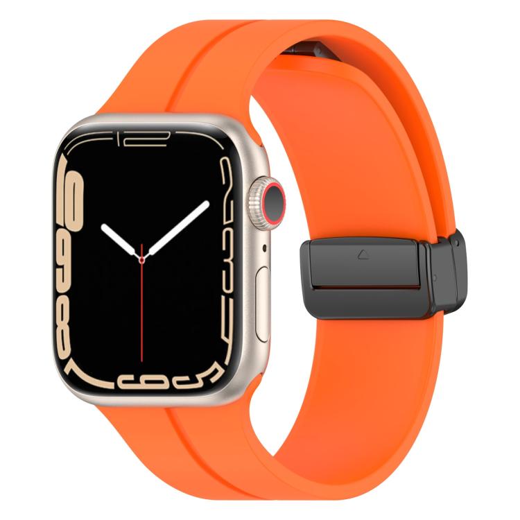 

For Apple Watch 46mm / 49mm / 45mm / 44mm xDfind Solid Color Magnetic Buckle Silicone Watch Band(Orange)