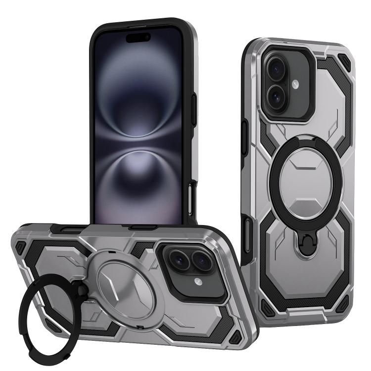 

For iPhone 16 Plus Cooling MagSafe Holder Phone Case(Silver)