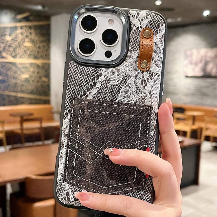 

For iPhone 16 Pro Max Denim Leather Pocket Design Phone Case(Black)