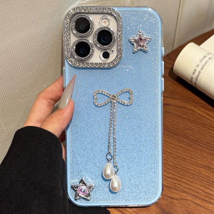 

For iPhone 16 Pro Solid Color Glitter Powder Rhinestone Tassel Phone Case(Blue)
