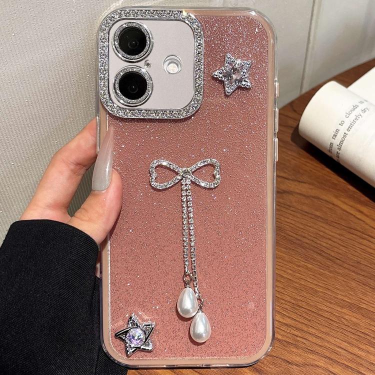 

For iPhone 16 Solid Color Glitter Powder Rhinestone Tassel Phone Case(Red)