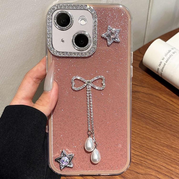 

For iPhone 15 Plus / 14 Plus Solid Color Glitter Powder Rhinestone Tassel Phone Case(Red)