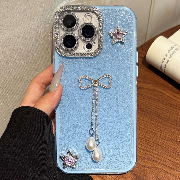 

For iPhone 14 Pro Solid Color Glitter Powder Rhinestone Tassel Phone Case(Blue)