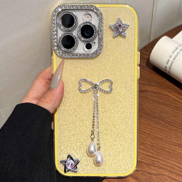 

For iPhone 13 Pro Solid Color Glitter Powder Rhinestone Tassel Phone Case(Yellow)