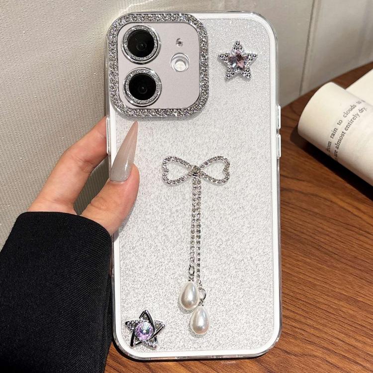 

For iPhone 12 / 12 Pro Solid Color Glitter Powder Rhinestone Tassel Phone Case(White)