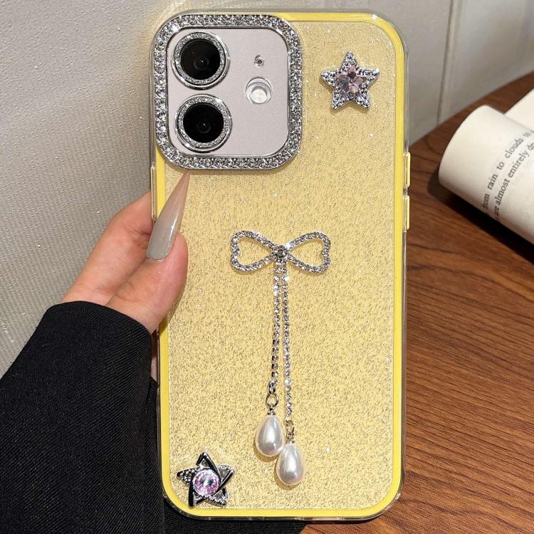

For iPhone 12 / 12 Pro Solid Color Glitter Powder Rhinestone Tassel Phone Case(Yellow)