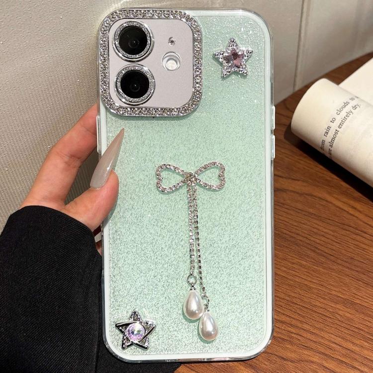 

For iPhone 12 / 12 Pro Solid Color Glitter Powder Rhinestone Tassel Phone Case(Green)