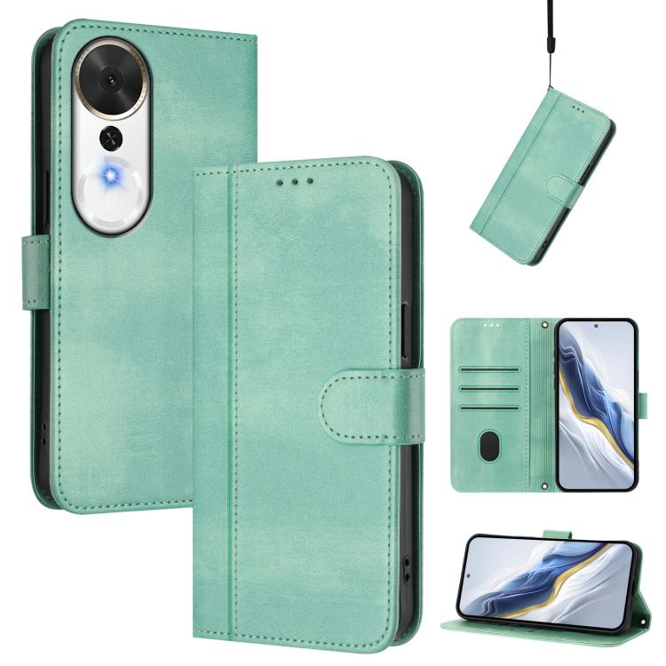 

For Honor Play 70 Plus Line Splicing Buckle Retro Leather Phone Case(Mint Green)