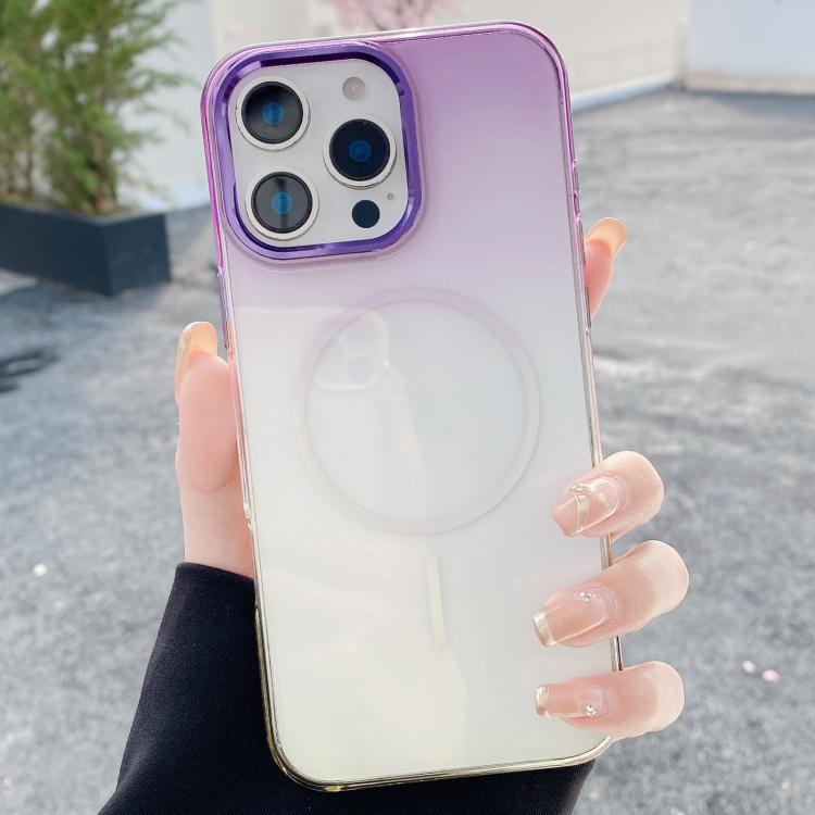 

For iPhone 16 Pro Metal Lens Frame Gradient PC MagSafe Phone Case(Purple)