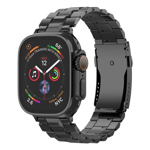 

For Apple Watch 46mm / 49mm / 45mm / 44mm T-shaped Turtle Buckle Detachable Titanium Watch Band(Black)