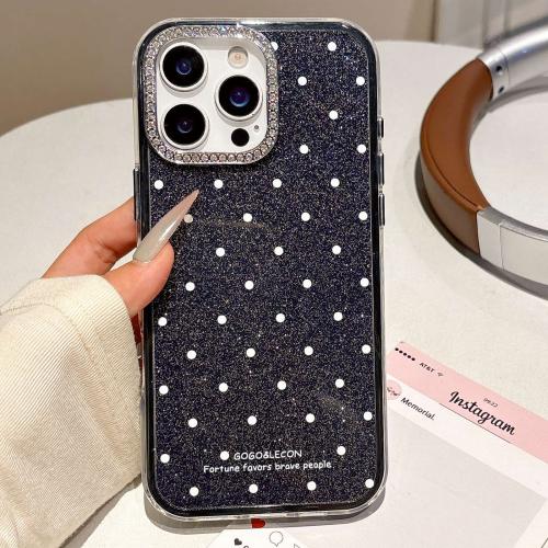 

For iPhone 16 Pro Max Glitter Powder Polka Dots Rhinestone Large Hole Phone Case(Black)