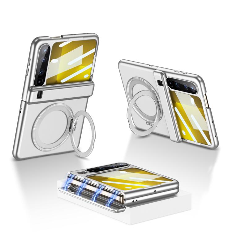 

For Huawei Pura X GKK Ultra-thin Full Cover Magnetic Folding Hinge Phone Case with Rotating Bracket(Silver)