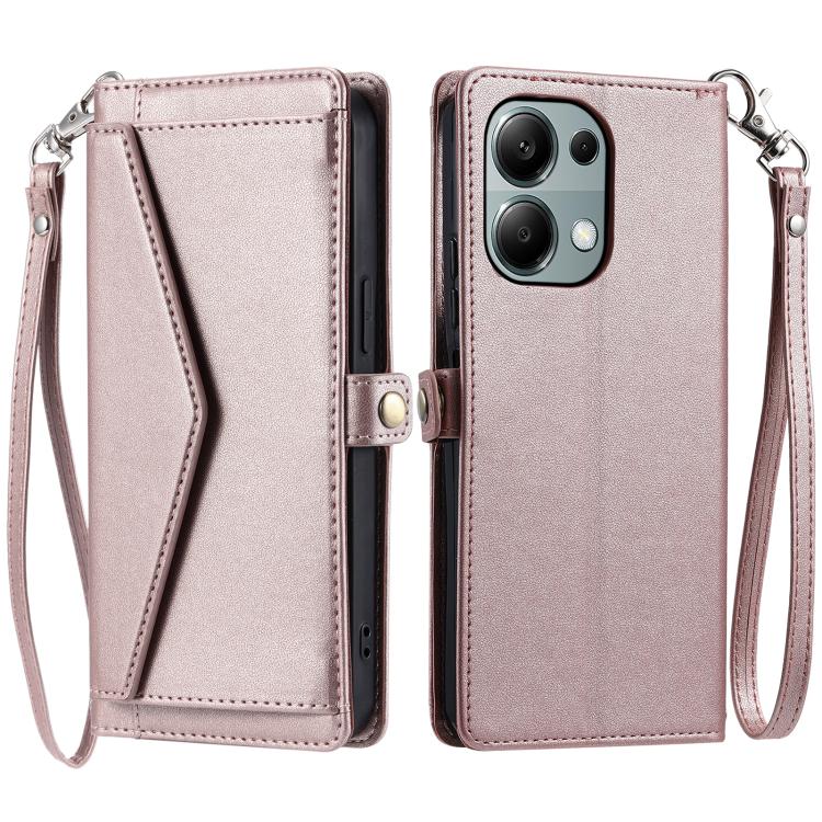 

For OPPO Reno13 Pro Wallet Multi-card Slot Leather Phone Case with Lanyard(Rose Gold)