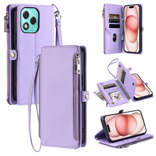 

For Honor 400 Lite Leather Stitching Multi-card Slot Zipper Phone Case(Purple)