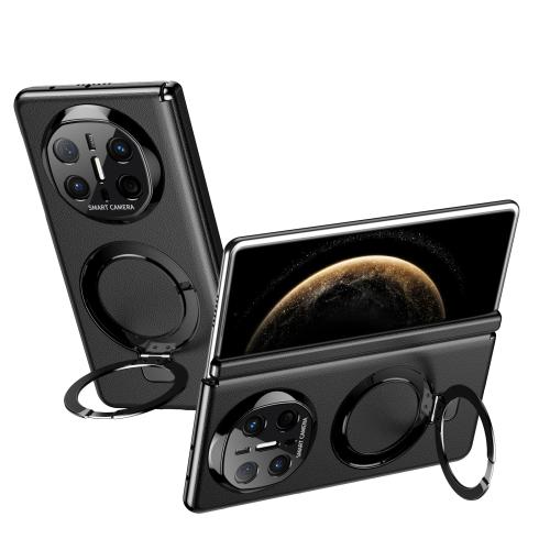 

For Huawei Mate X6 Metal Folding Holder Hinge MagSafe Leather Shockproof Phone Case(Black)