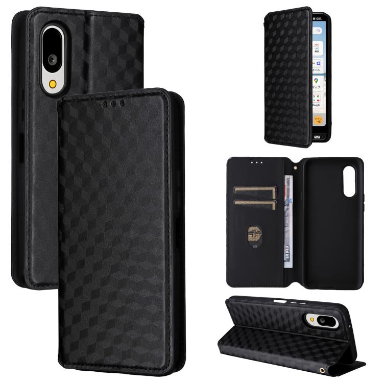 

For Sharp Basio Active3 Cubic Grid Texture Flip Leather Phone Case(Black)