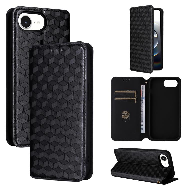 

For iPhone 16e Cubic Grid Texture Flip Leather Phone Case(Black)