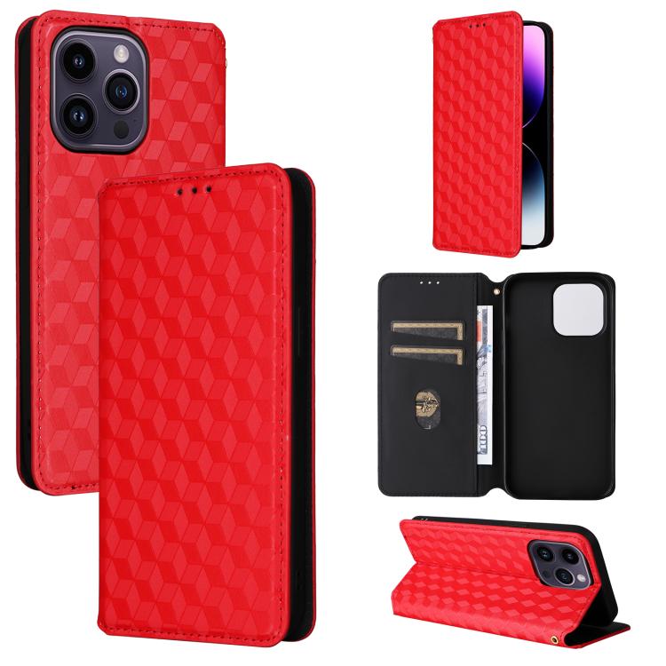 

For iPhone 15 Pro Cubic Grid Texture Flip Leather Phone Case(Red)