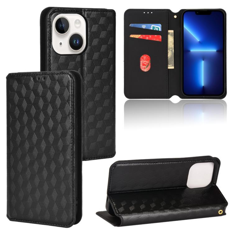 

For iPhone 14 Plus Cubic Grid Texture Flip Leather Phone Case(Black)