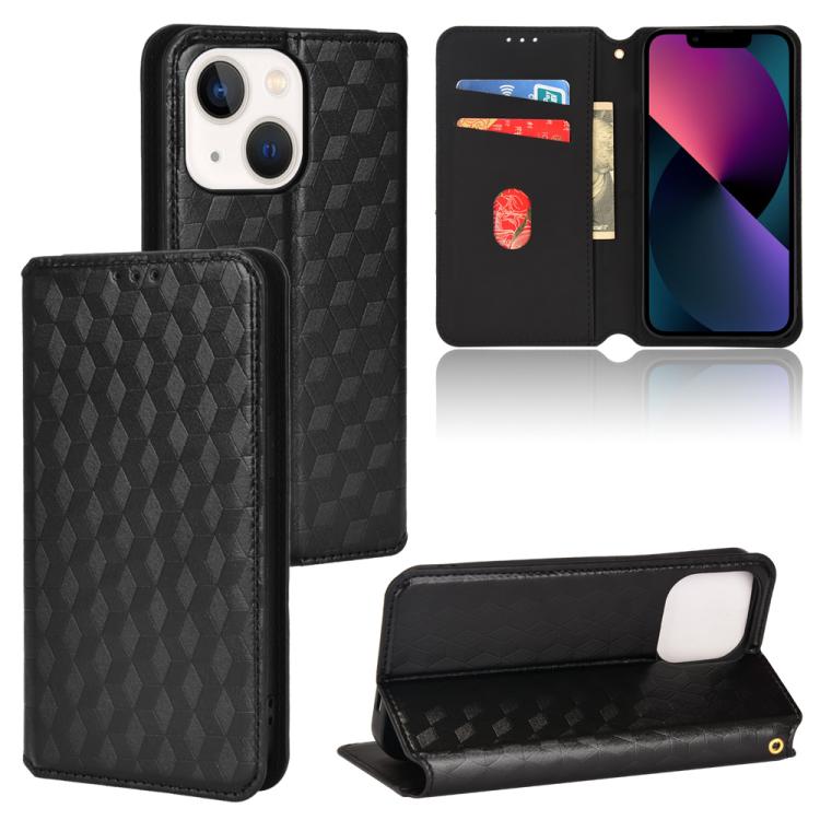 

For iPhone 13 Cubic Grid Texture Flip Leather Phone Case(Black)