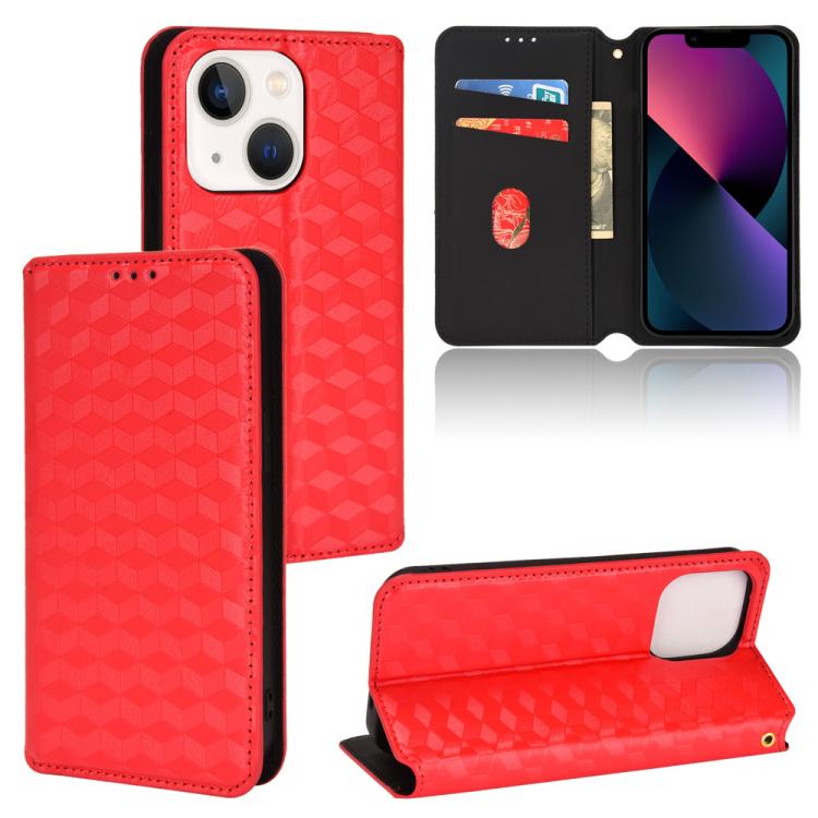 

For iPhone 13 mini Cubic Grid Texture Flip Leather Phone Case(Red)