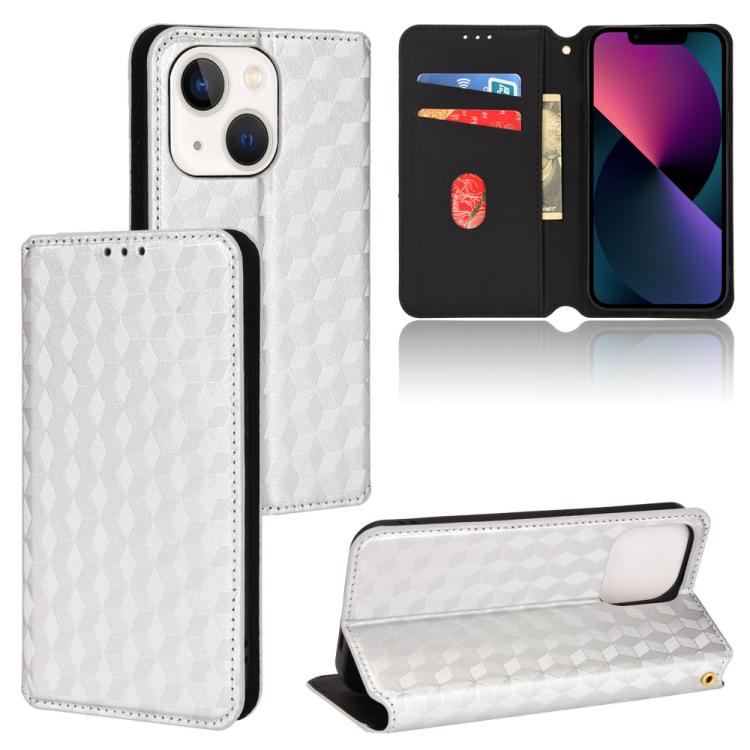 

For iPhone 13 mini Cubic Grid Texture Flip Leather Phone Case(Silver)
