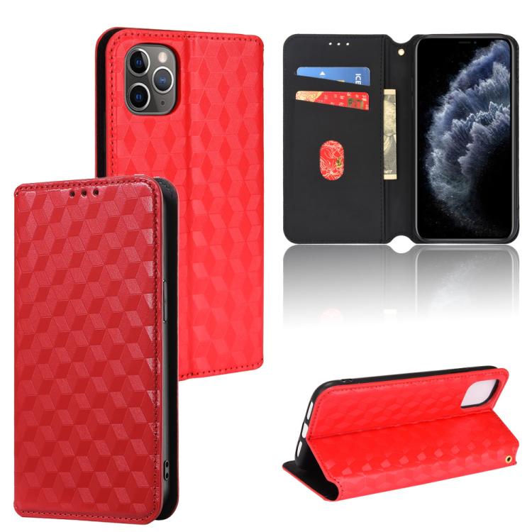 

For iPhone 11 Pro Max Cubic Grid Texture Flip Leather Phone Case(Red)